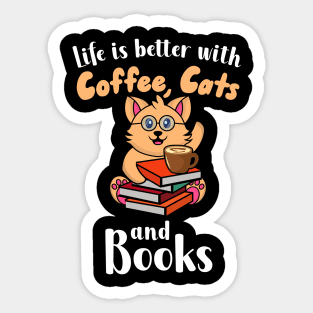 Coffee Cats Books Sticker